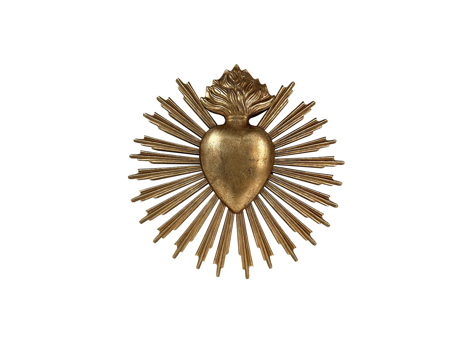 Déco murale ex-voto coeur soleil doré 25x25cm