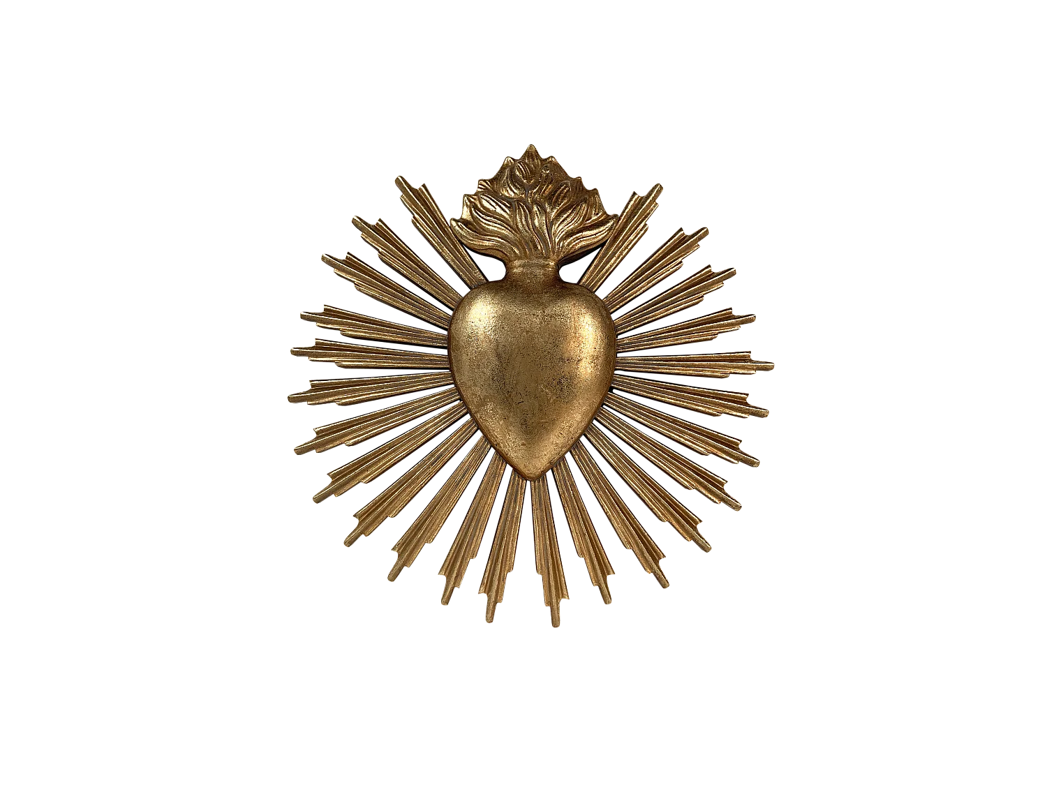 Déco murale ex-voto coeur soleil doré 25x25cm