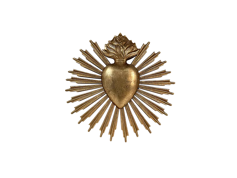 Déco murale ex-voto coeur soleil doré 25x25cm