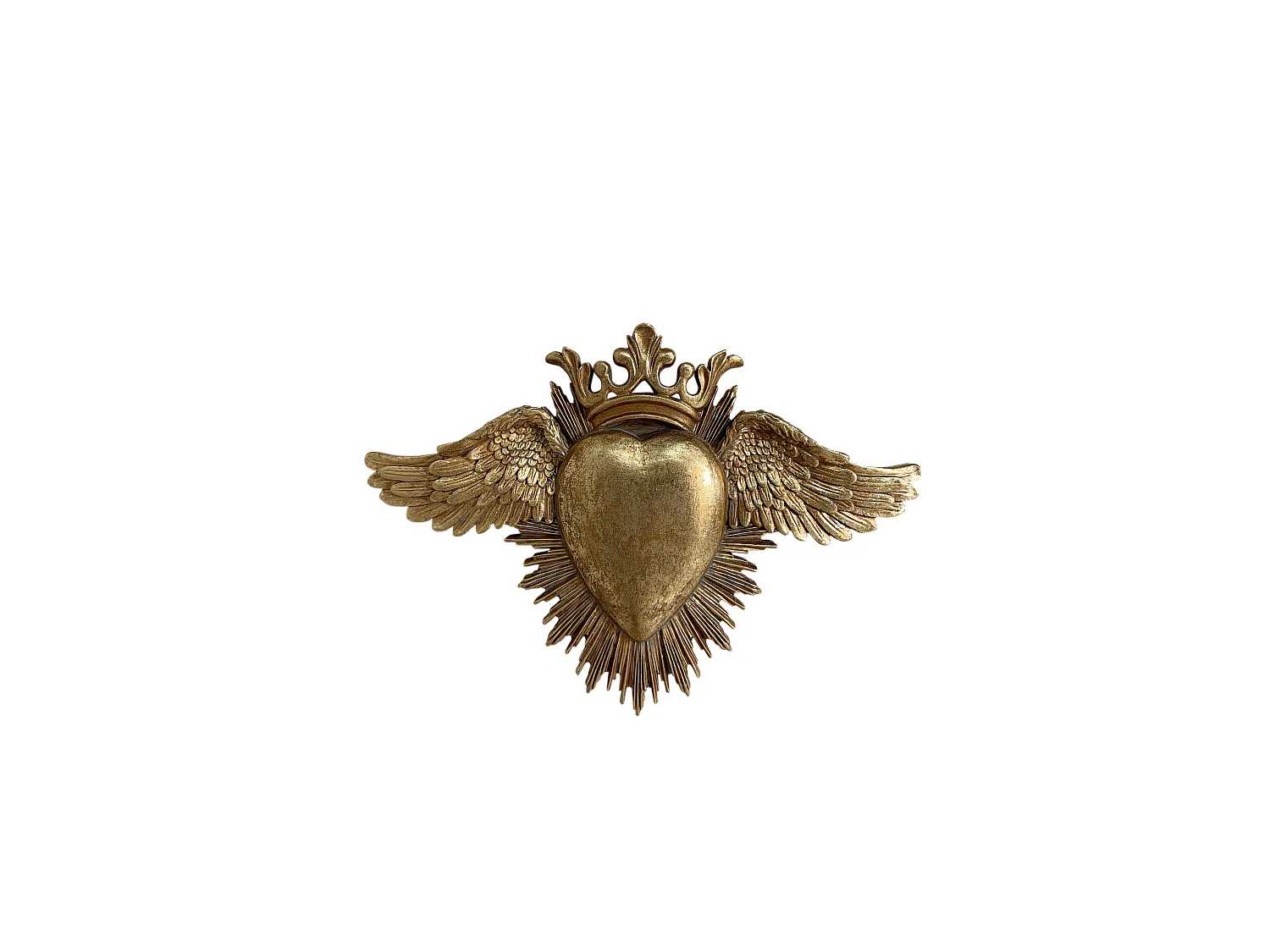 Déco murale ex-voto coeur ailes doré 24,5x17,5cm