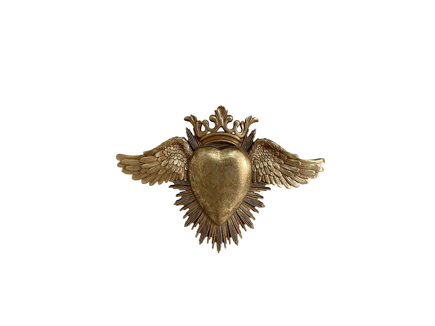 Déco murale ex-voto coeur ailes doré 24,5x17,5cm