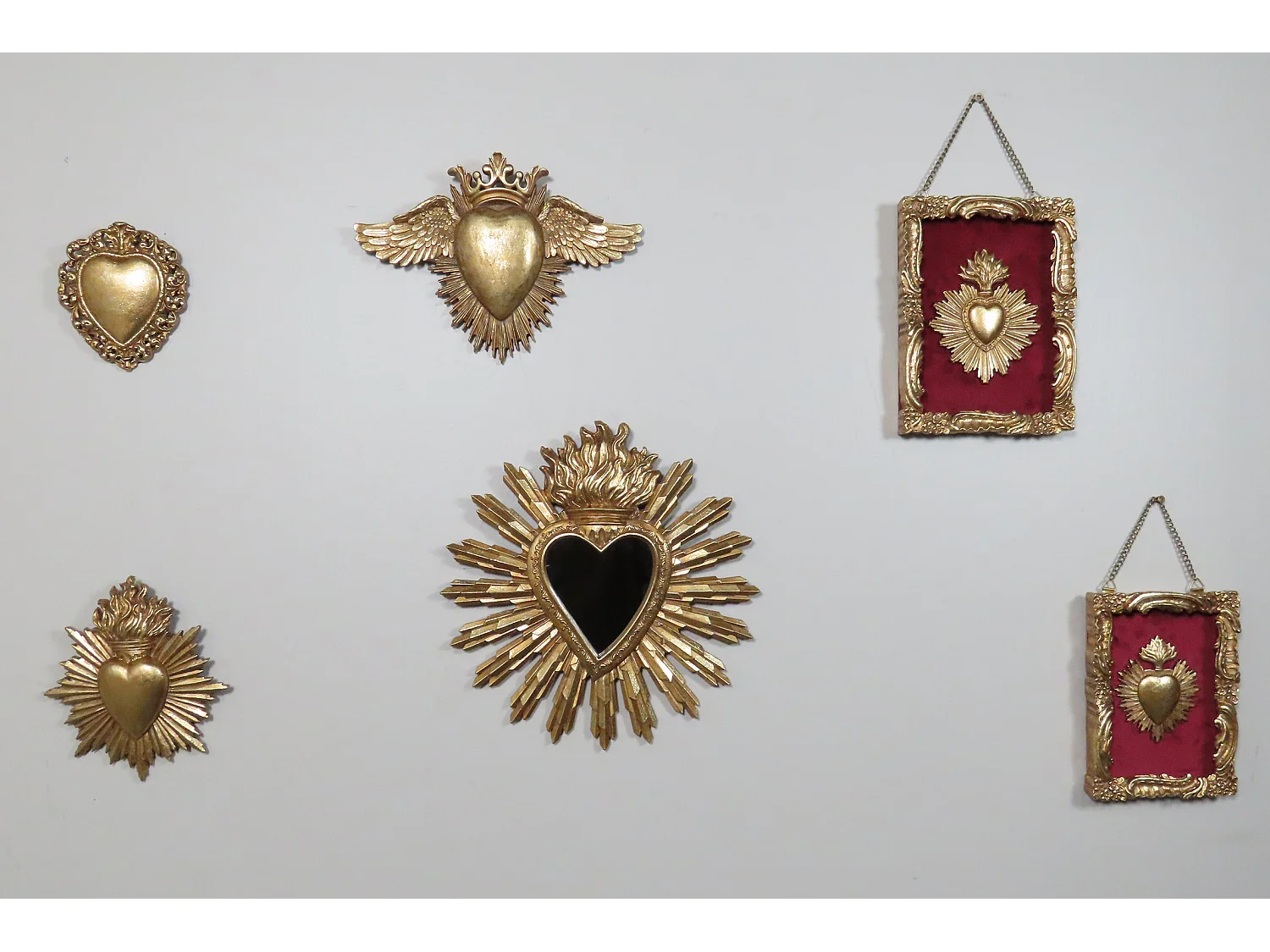 Déco murale ex-voto coeur ailes doré 24,5x17,5cm