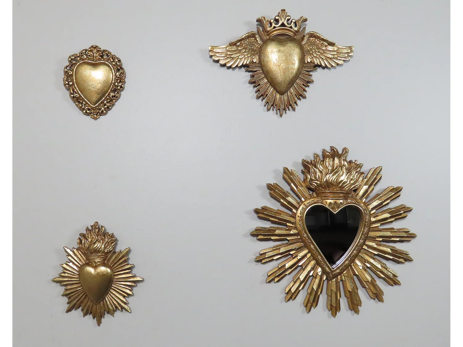 Déco murale ex-voto coeur ailes doré 24,5x17,5cm