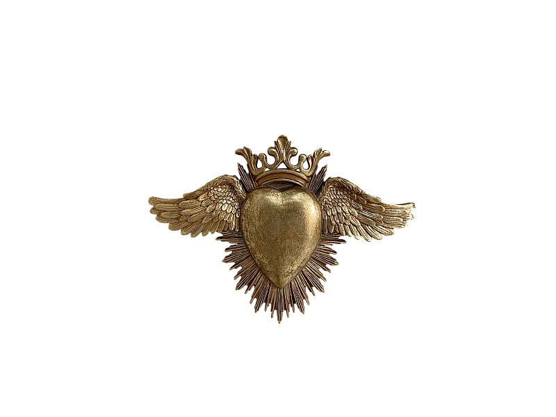 Déco murale ex-voto coeur ailes doré 24,5x17,5cm
