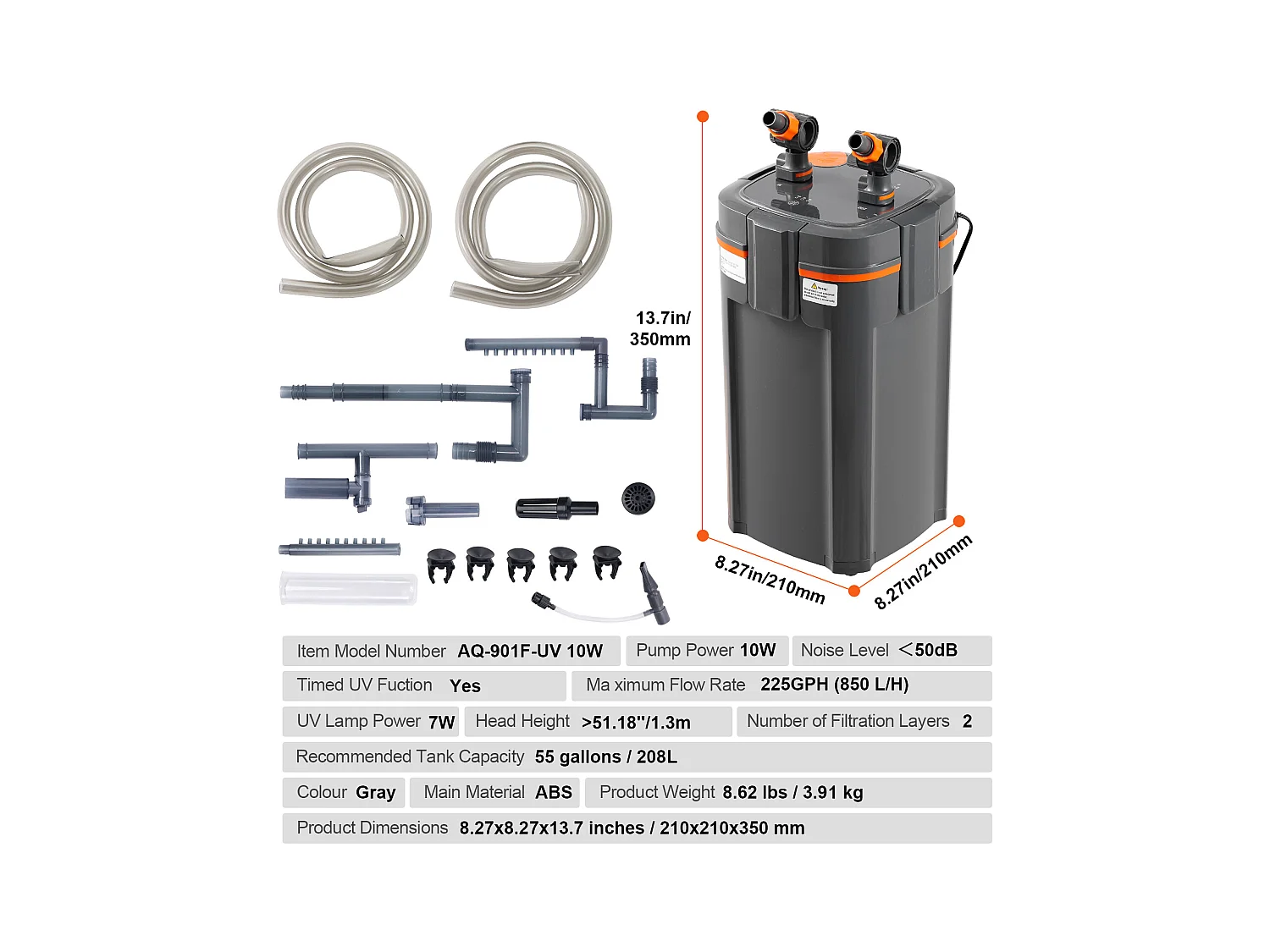 Filtre à Cartouche pour Aquarium SucceBuy 55 Gal 10 W UV Silencieux pour Aquarium
