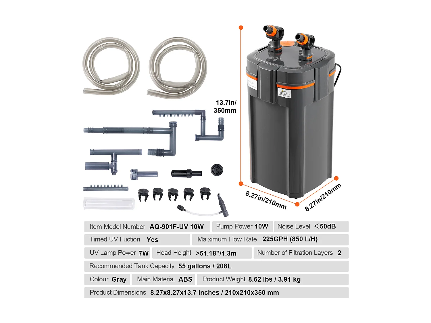 Filtre à Cartouche pour Aquarium SucceBuy 55 Gal 10 W UV Silencieux pour Aquarium