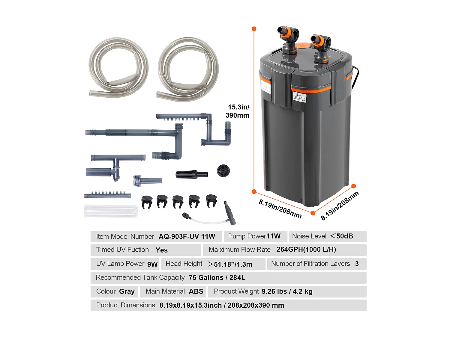 Filtre SucceBuy D'aquarium  75 Gallons 11 W UV Silencieux pour Aquarium