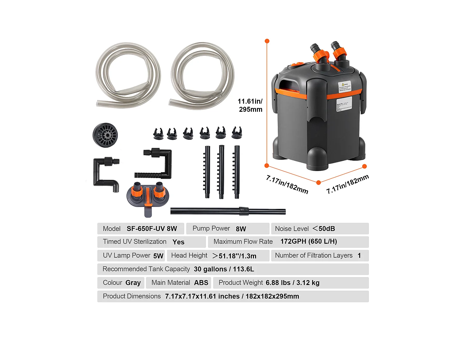 Filtre SucceBuy Filtre à Cartouche pour Aquarium de 30 Gallons, Lampe UV 8 W, Aquarium Silencieux