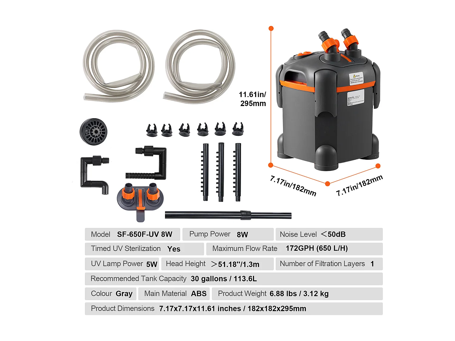 Filtre SucceBuy Filtre à Cartouche pour Aquarium de 30 Gallons, Lampe UV 8 W, Aquarium Silencieux