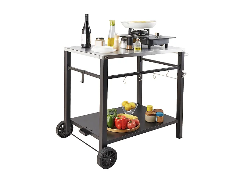 Gasbarbecue SucceBuy Eetkamerwagen voor Buitengarage, Mobiele Voedselbereidingswagen met Dubbele Regelaar voor het Terras