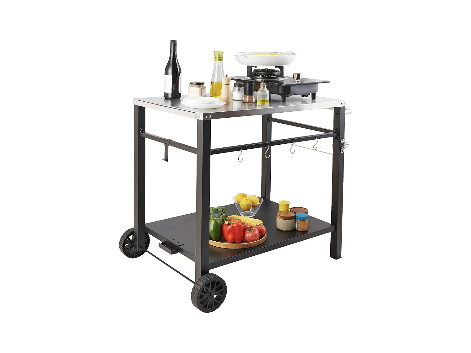 Barbecue à Gaz SucceBuy Chariot de Salle à Manger pour Barbecue D'extérieur , Chariot de Préparation des Aliments Mobile à Double Etagère