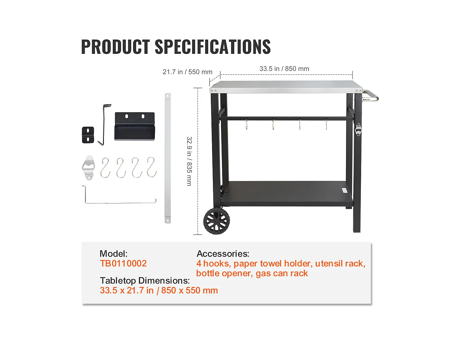 Barbecue à Gaz SucceBuy Chariot de Salle à Manger pour Barbecue D'extérieur , Chariot de Préparation des Aliments Mobile à Double Etagère