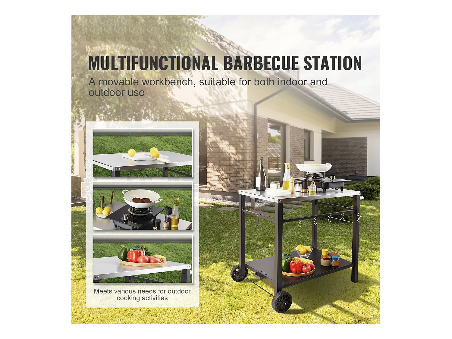 Barbecue à Gaz SucceBuy Chariot de Salle à Manger pour Barbecue D'extérieur , Chariot de Préparation des Aliments Mobile à Double Etagère