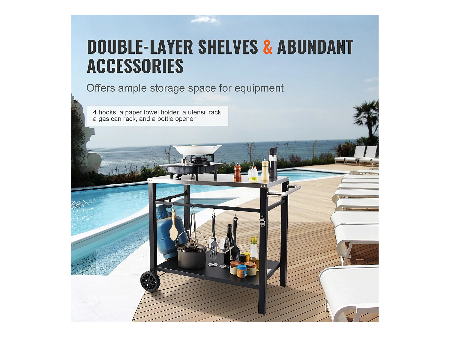 Barbecue à Gaz SucceBuy Chariot de Salle à Manger pour Barbecue D'extérieur , Chariot de Préparation des Aliments Mobile à Double Etagère