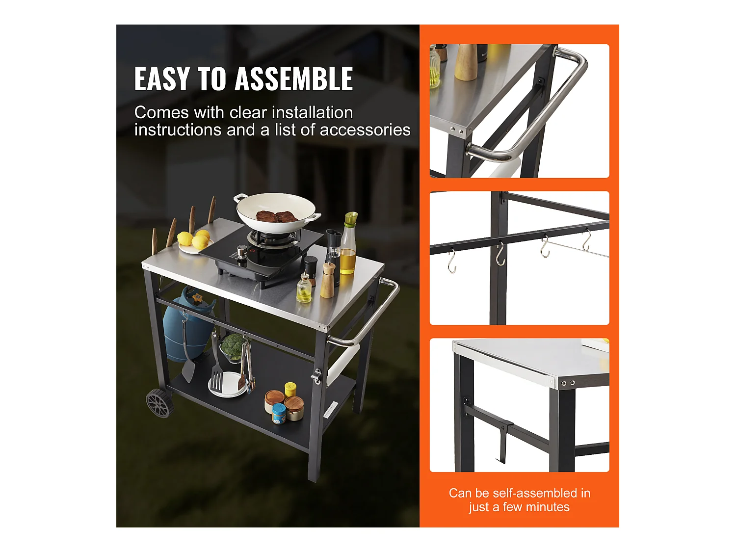 Barbecue à Gaz SucceBuy Chariot de Salle à Manger pour Barbecue D'extérieur , Chariot de Préparation des Aliments Mobile à Double Etagère