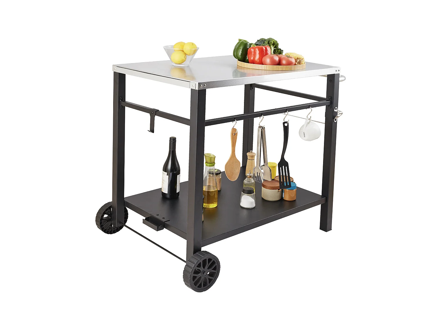 Barbecue à Gaz SucceBuy Chariot de Salle à Manger pour Barbecue D'extérieur , Chariot de Préparation des Aliments Mobile à Double Etagère