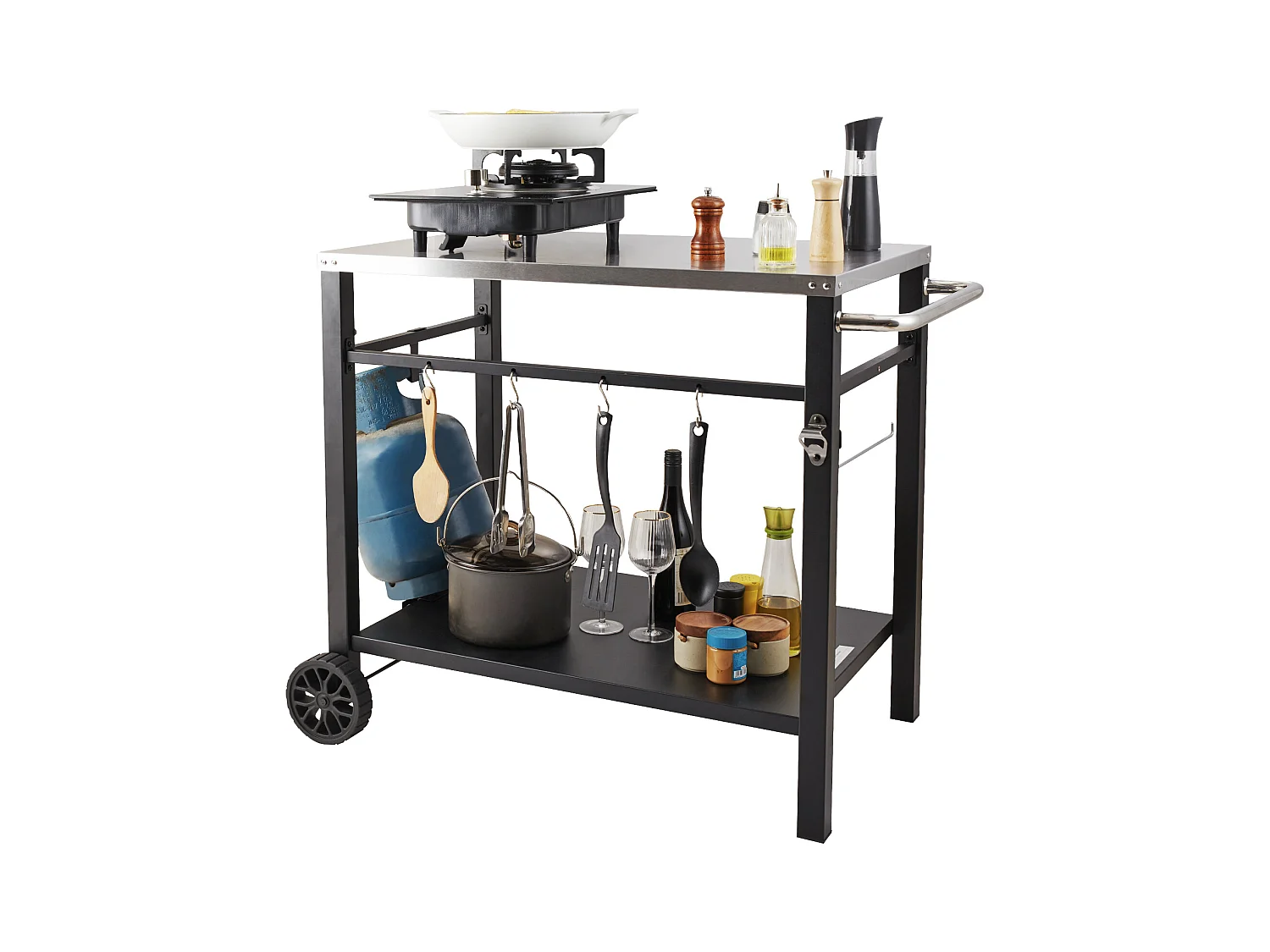 Barbecue à Gaz SucceBuy Chariot de Salle à Manger pour Barbecue D'extérieur , Chariot de Préparation des Aliments Mobile à Double Etagère