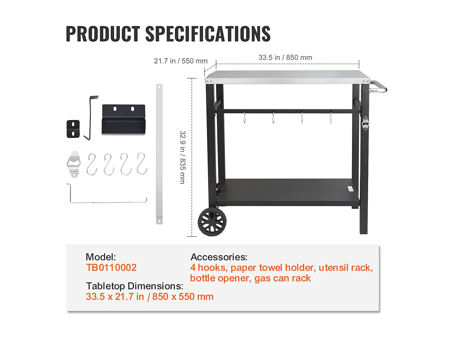 Barbecue à Gaz SucceBuy Chariot de Salle à Manger pour Barbecue D'extérieur , Chariot de Préparation des Aliments Mobile à Double Etagère
