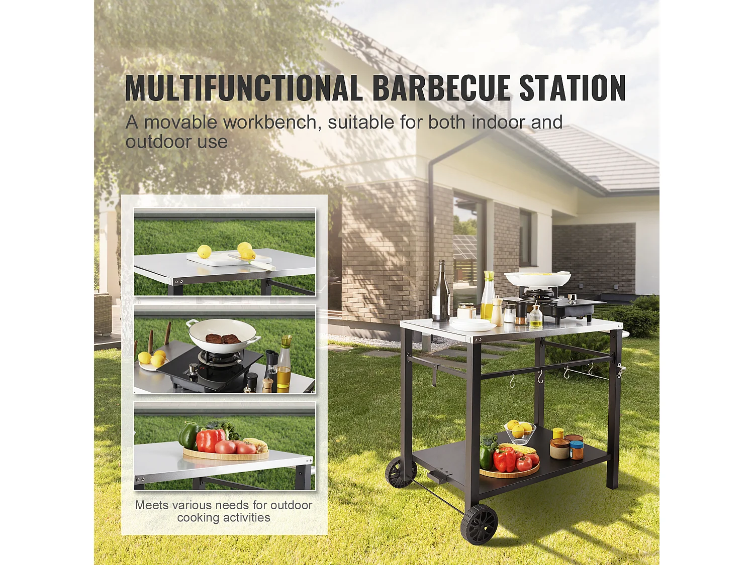 Barbecue à Gaz SucceBuy Chariot de Salle à Manger pour Barbecue D'extérieur , Chariot de Préparation des Aliments Mobile à Double Etagère