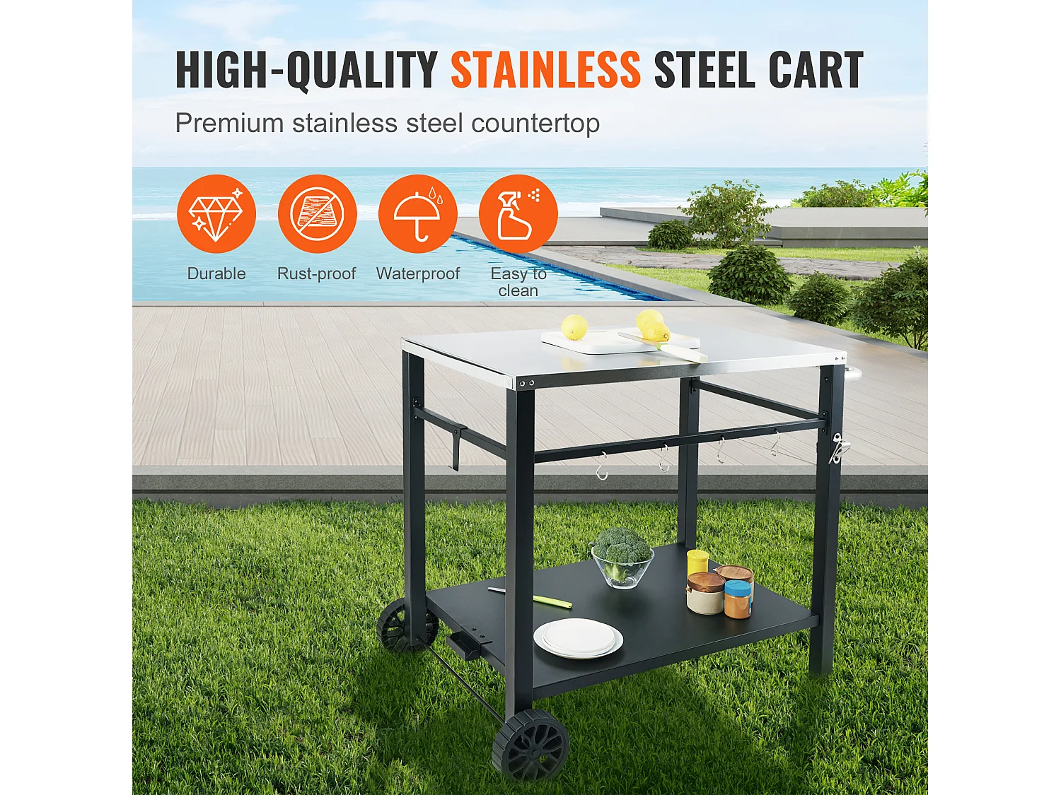 Barbecue à Gaz SucceBuy Chariot de Salle à Manger pour Barbecue D'extérieur , Chariot de Préparation des Aliments Mobile à Double Etagère