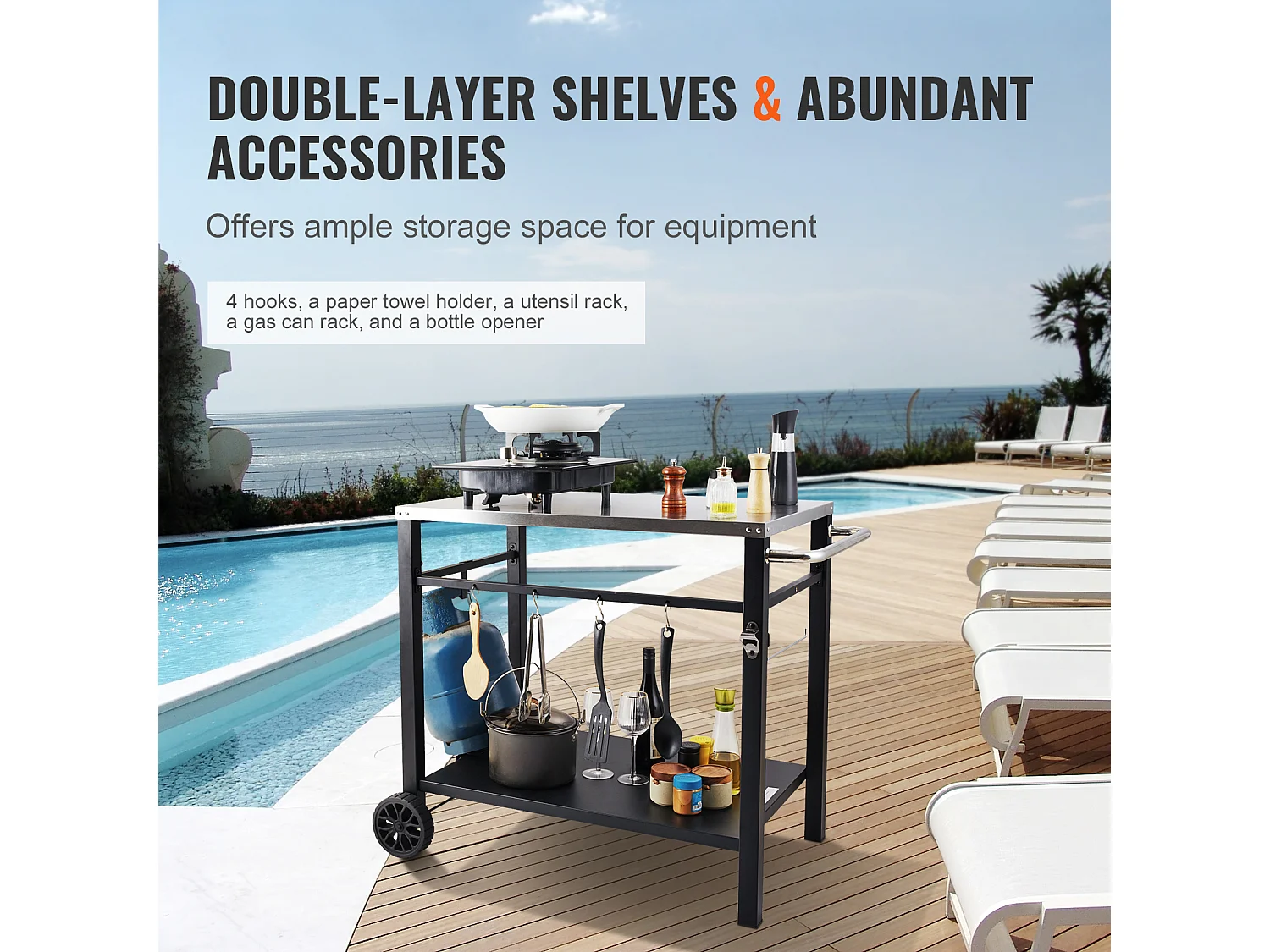 Barbecue à Gaz SucceBuy Chariot de Salle à Manger pour Barbecue D'extérieur , Chariot de Préparation des Aliments Mobile à Double Etagère