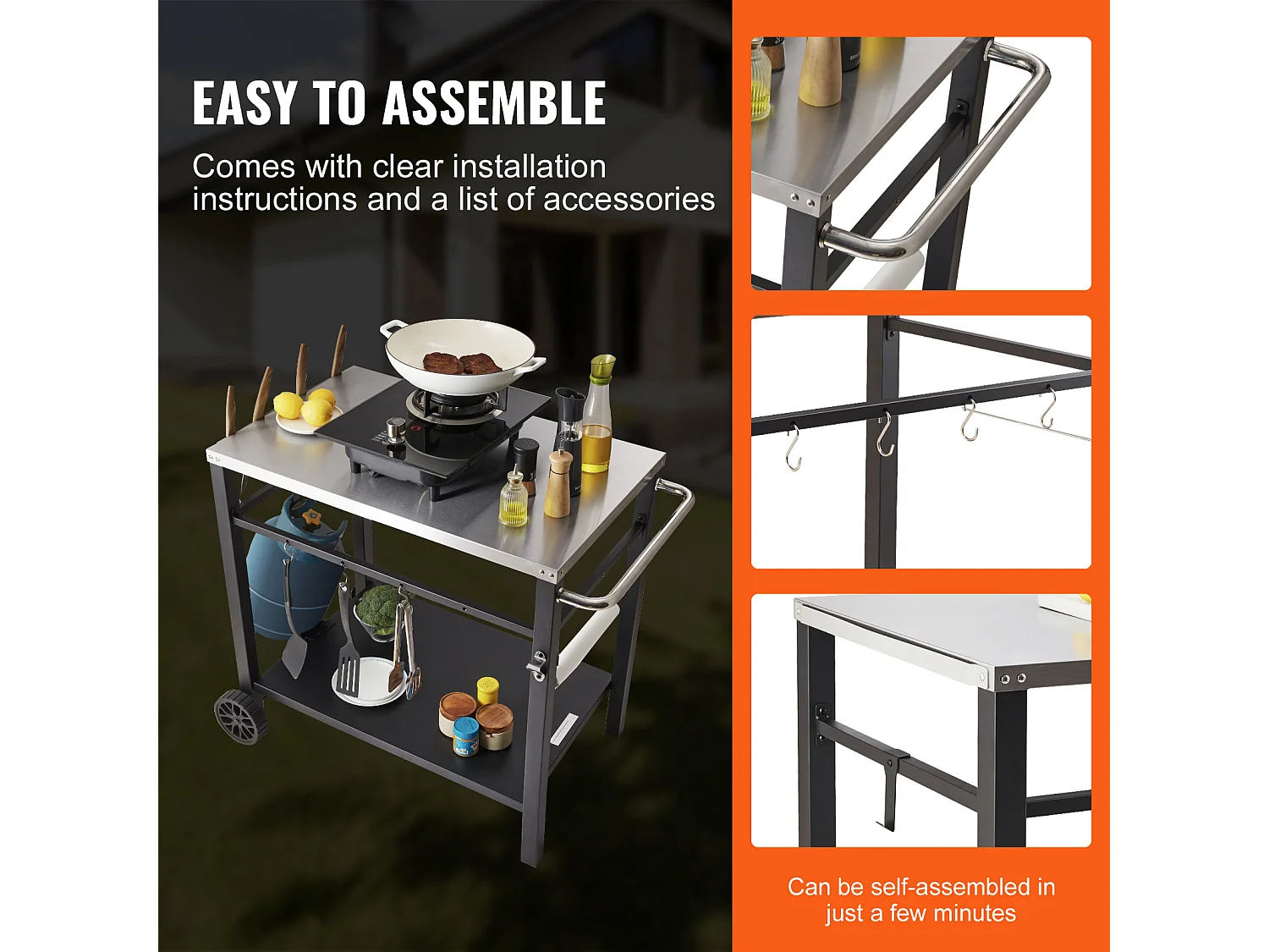 Barbecue à Gaz SucceBuy Chariot de Salle à Manger pour Barbecue D'extérieur , Chariot de Préparation des Aliments Mobile à Double Etagère