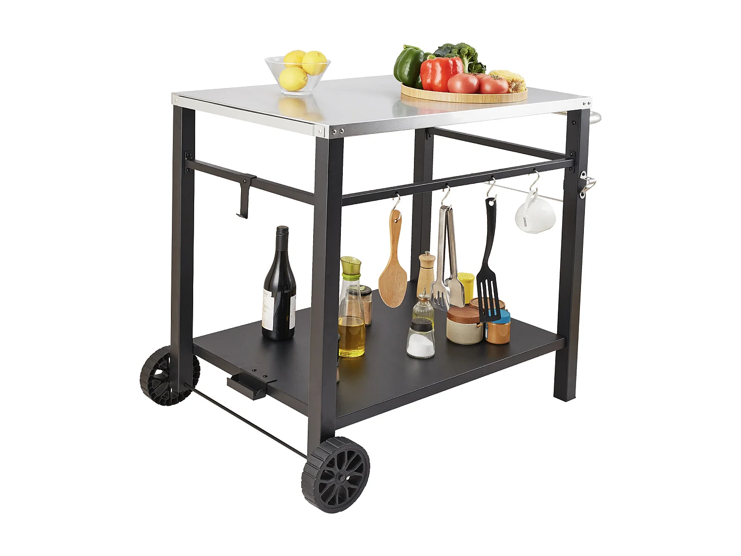 Barbecue à Gaz SucceBuy Chariot de Salle à Manger pour Barbecue D'extérieur , Chariot de Préparation des Aliments Mobile à Double Etagère