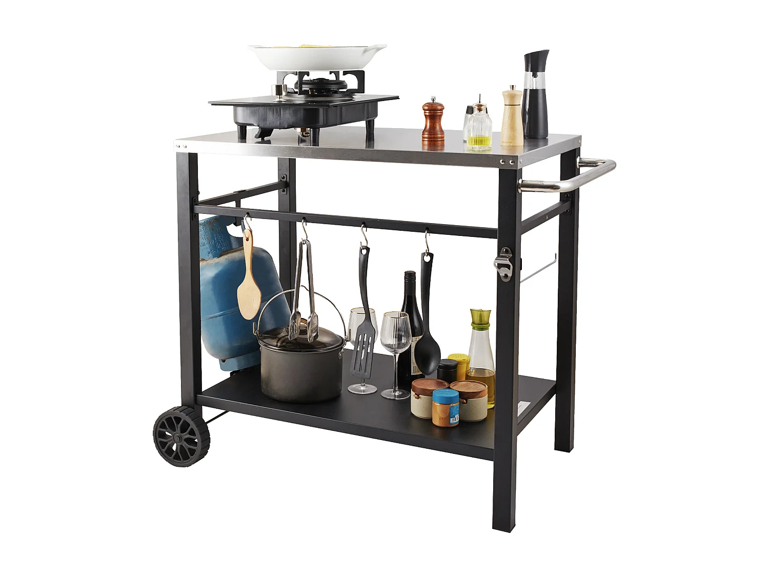 Barbecue à Gaz SucceBuy Chariot de Salle à Manger pour Barbecue D'extérieur , Chariot de Préparation des Aliments Mobile à Double Etagère