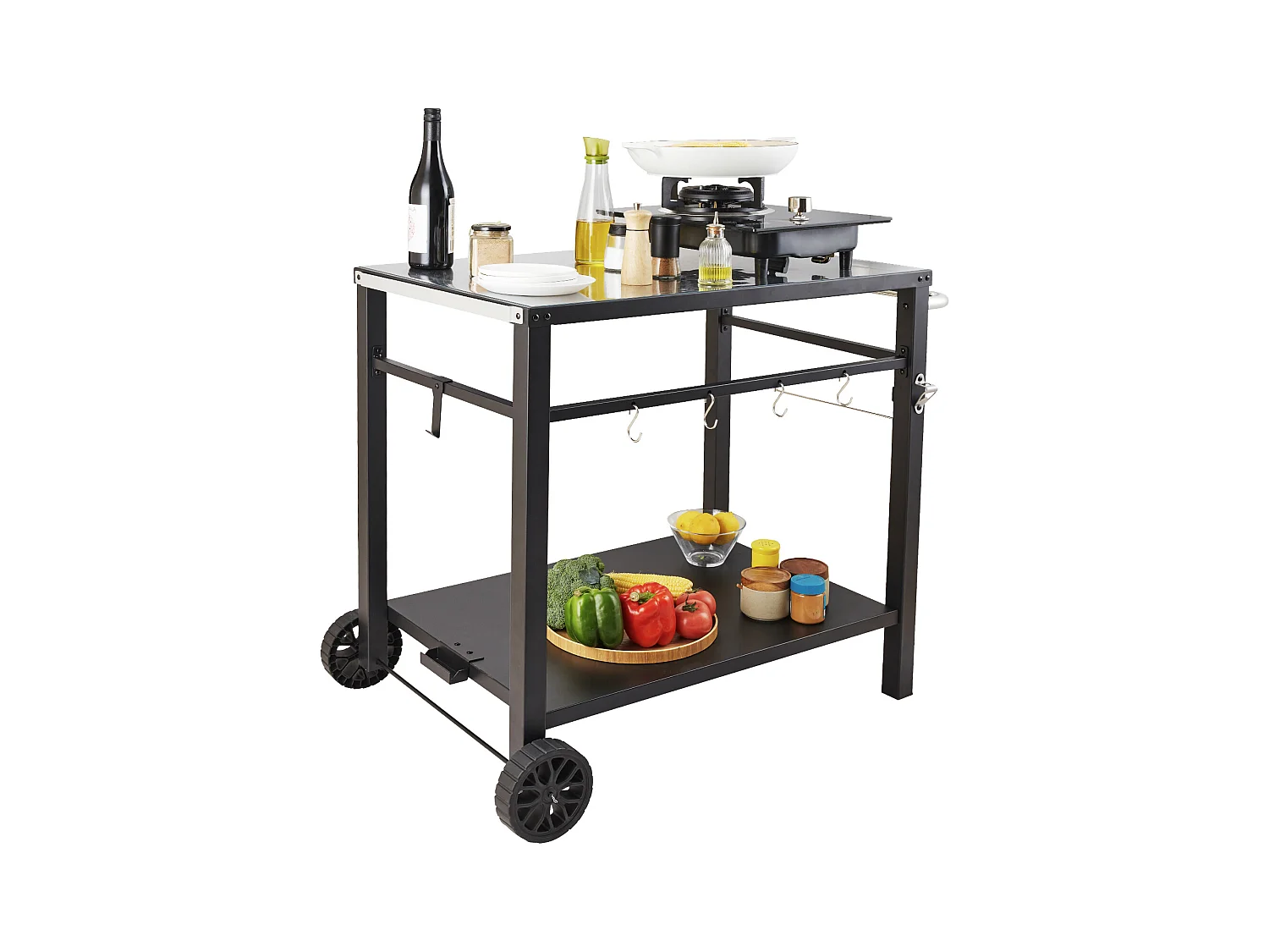 Barbecue à Gaz SucceBuy Chariot de Barbecue D'extérieur , Chariot de Barbecue à Double Etagère, Préparation des Aliments Mobile, Terrasse