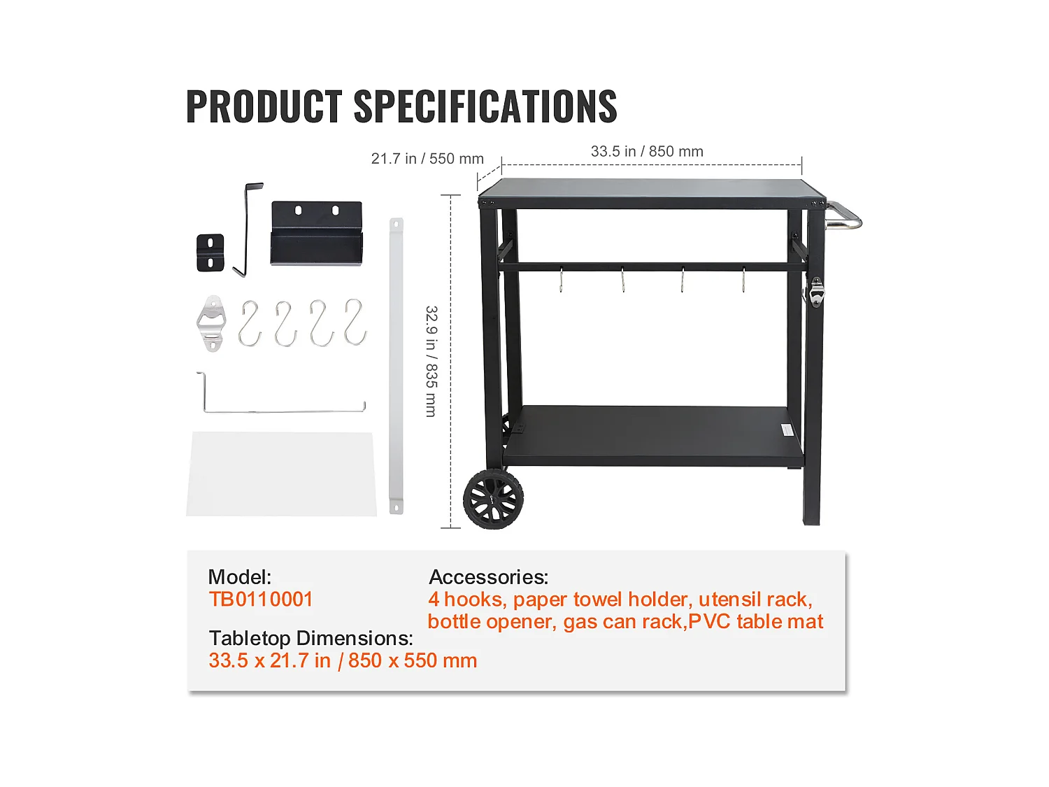 Barbecue à Gaz SucceBuy Chariot de Barbecue D'extérieur , Chariot de Barbecue à Double Etagère, Préparation des Aliments Mobile, Terrasse