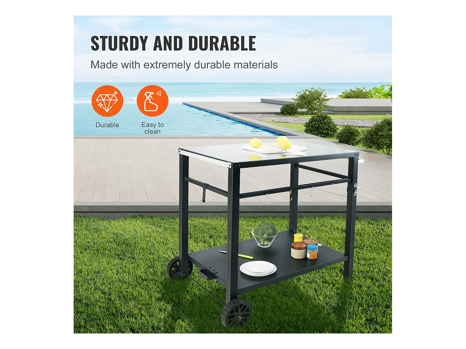 Barbecue à Gaz SucceBuy Chariot de Barbecue D'extérieur , Chariot de Barbecue à Double Etagère, Préparation des Aliments Mobile, Terrasse