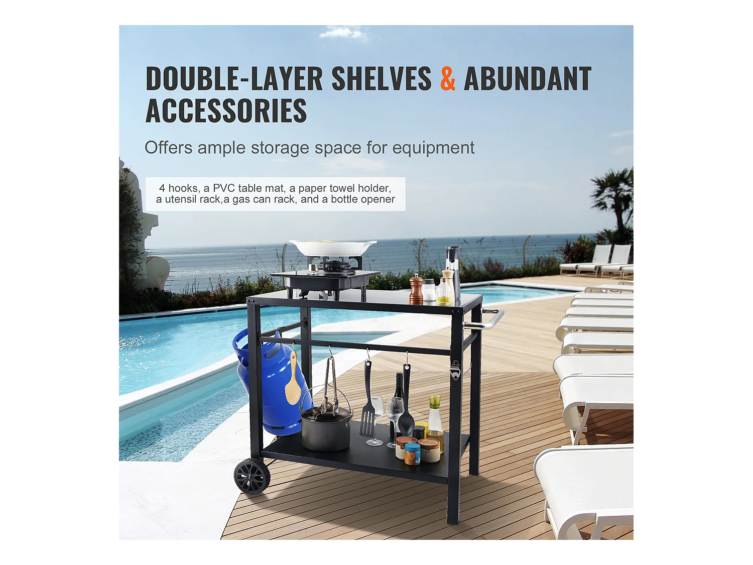 Barbecue à Gaz SucceBuy Chariot de Barbecue D'extérieur , Chariot de Barbecue à Double Etagère, Préparation des Aliments Mobile, Terrasse