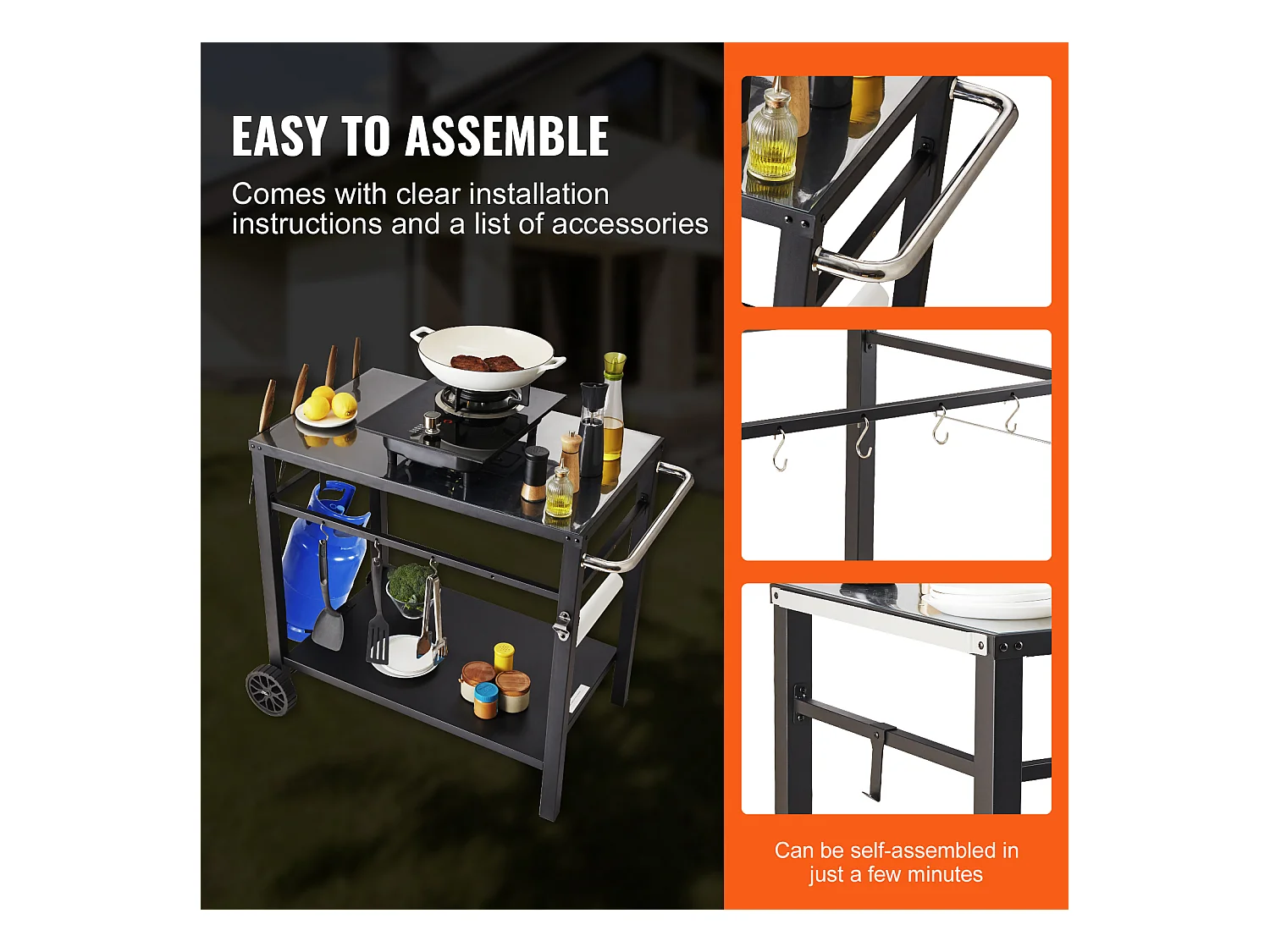 Barbecue à Gaz SucceBuy Chariot de Barbecue D'extérieur , Chariot de Barbecue à Double Etagère, Préparation des Aliments Mobile, Terrasse