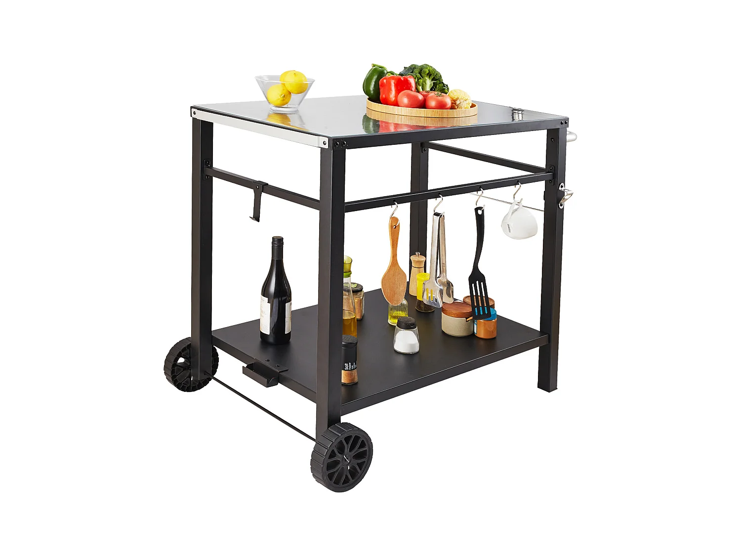 Barbecue à Gaz SucceBuy Chariot de Barbecue D'extérieur , Chariot de Barbecue à Double Etagère, Préparation des Aliments Mobile, Terrasse