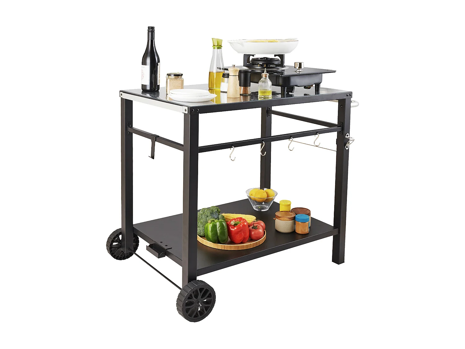 Barbecue a Gas SucceBuy Carrello per Barbecue All'aperto, Carrello per Barbecue a Doppio Ripiano, Preparazione dei Cibi Mobile, Terrazza