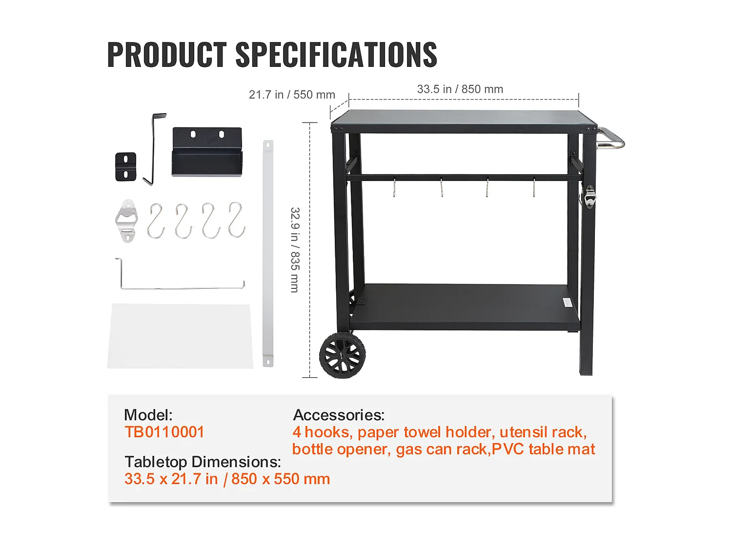 Barbecue a Gas SucceBuy Carrello per Barbecue All'aperto, Carrello per Barbecue a Doppio Ripiano, Preparazione dei Cibi Mobile, Terrazza