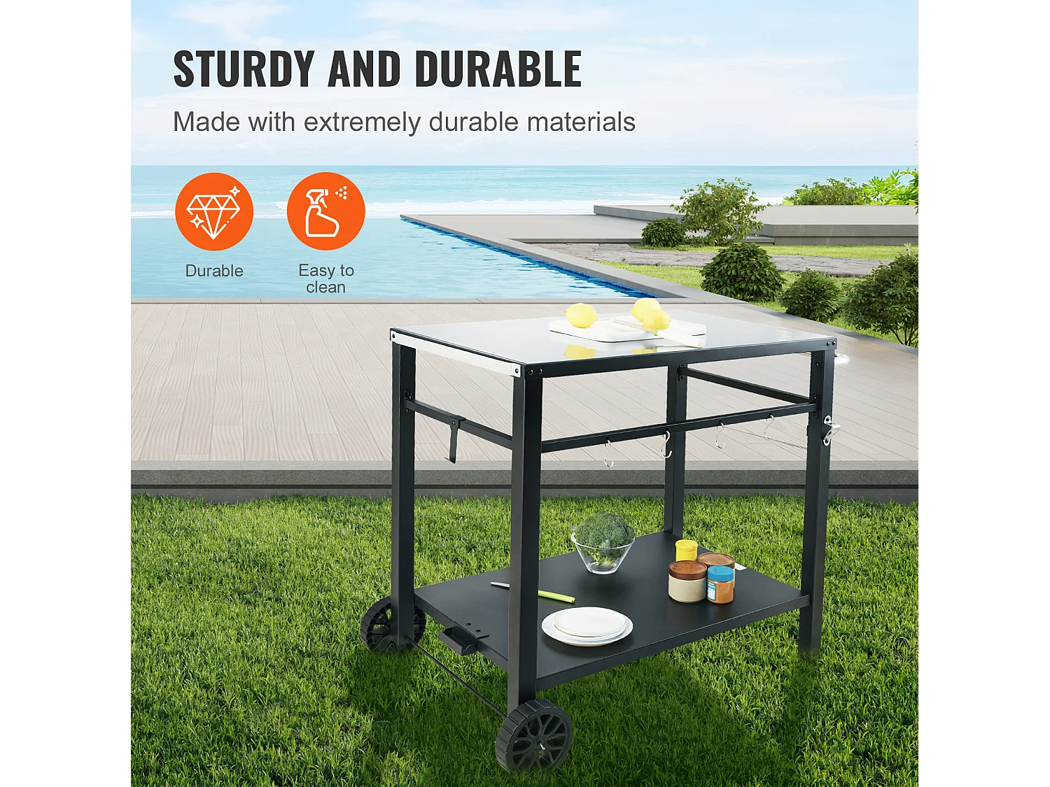 Barbecue a Gas SucceBuy Carrello per Barbecue All'aperto, Carrello per Barbecue a Doppio Ripiano, Preparazione dei Cibi Mobile, Terrazza