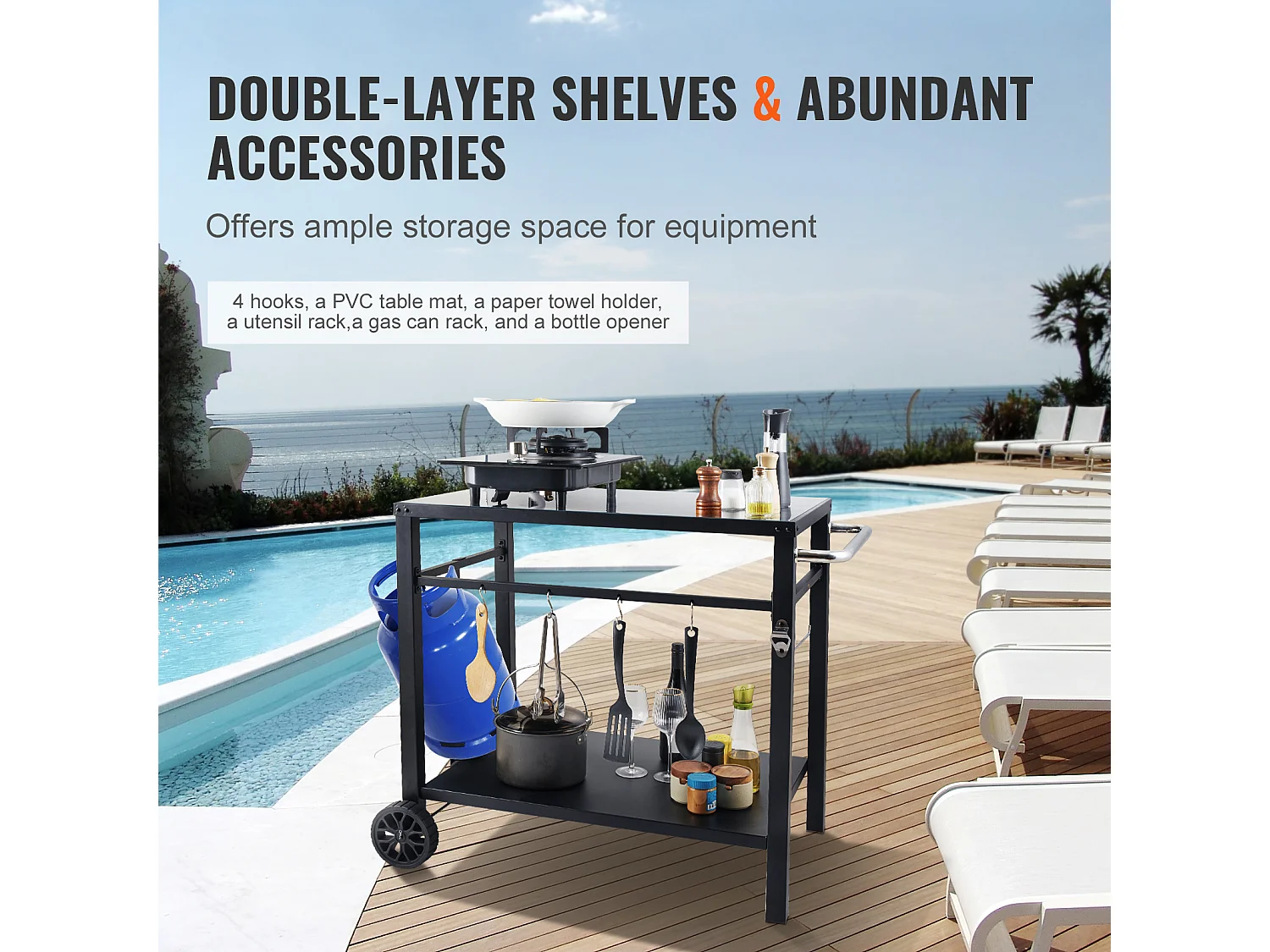 Barbecue a Gas SucceBuy Carrello per Barbecue All'aperto, Carrello per Barbecue a Doppio Ripiano, Preparazione dei Cibi Mobile, Terrazza
