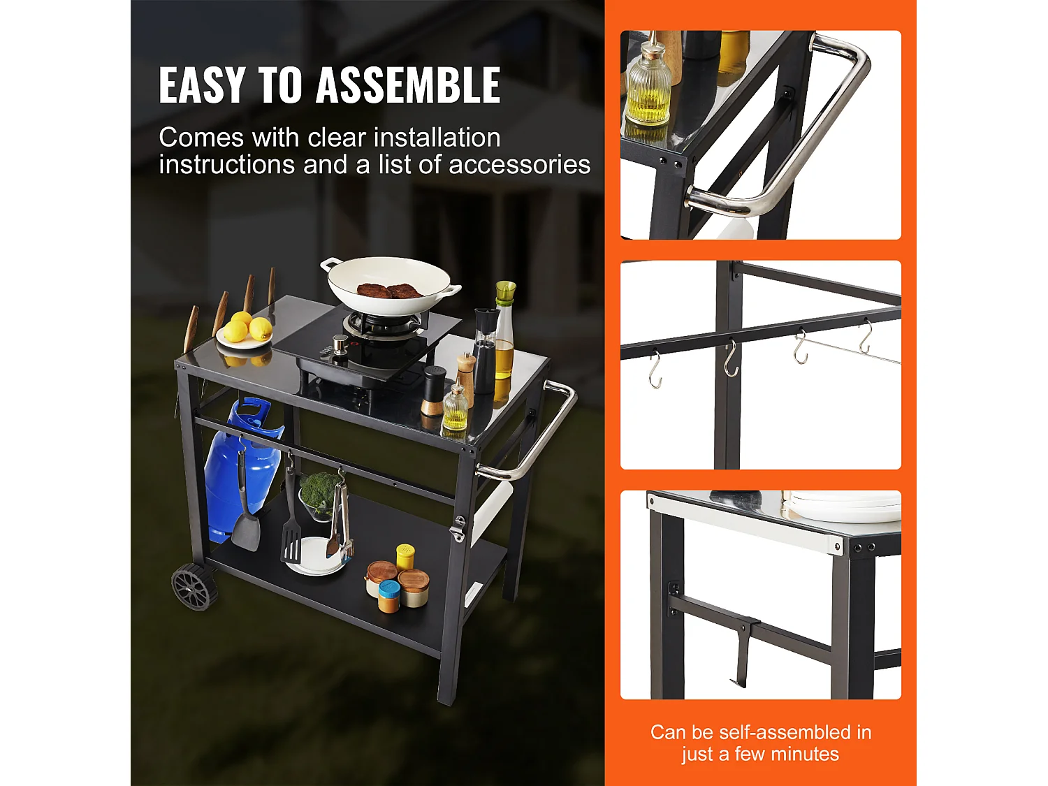 Barbecue a Gas SucceBuy Carrello per Barbecue All'aperto, Carrello per Barbecue a Doppio Ripiano, Preparazione dei Cibi Mobile, Terrazza