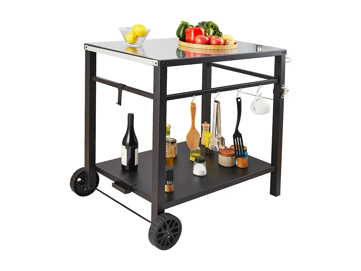 Barbecue a Gas SucceBuy Carrello per Barbecue All'aperto, Carrello per Barbecue a Doppio Ripiano, Preparazione dei Cibi Mobile, Terrazza