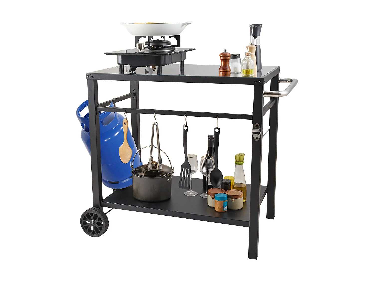 Barbecue a Gas SucceBuy Carrello per Barbecue All'aperto, Carrello per Barbecue a Doppio Ripiano, Preparazione dei Cibi Mobile, Terrazza