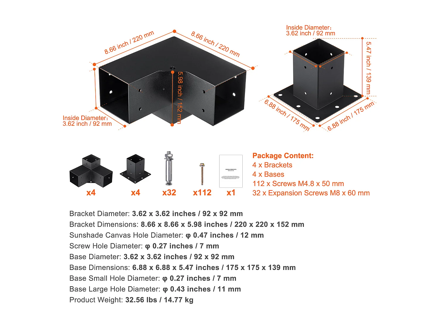 Pergola Beugelset SucceBuy 10,2x10,2cm, Binnenmaat 9,1x9,1cm, 8 Stuks 3-weg Houtbewerking DIY