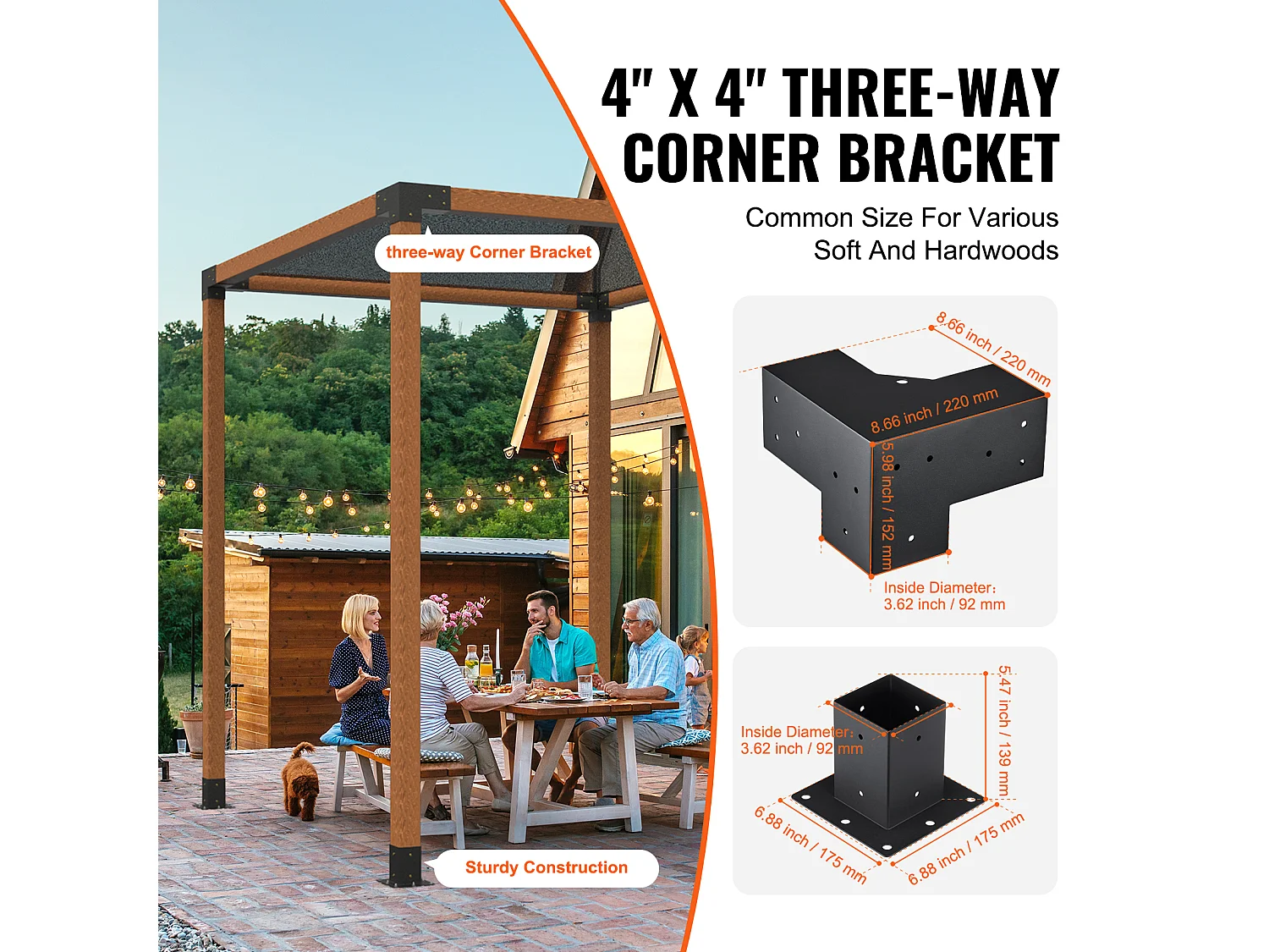 Pergola Beugelset SucceBuy 10,2x10,2cm, Binnenmaat 9,1x9,1cm, 8 Stuks 3-weg Houtbewerking DIY