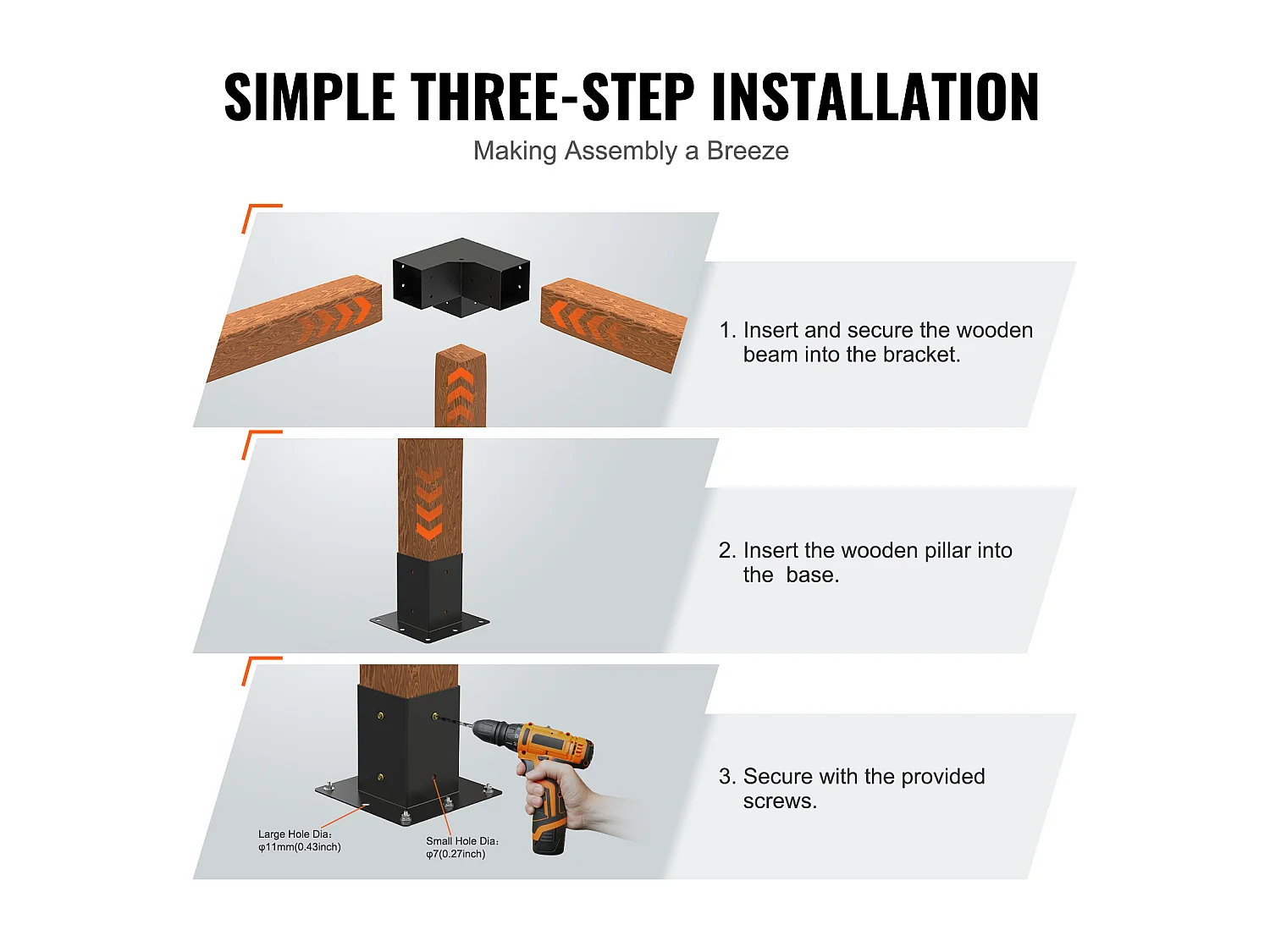 Pergola Beugelset SucceBuy 10,2x10,2cm, Binnenmaat 9,1x9,1cm, 8 Stuks 3-weg Houtbewerking DIY