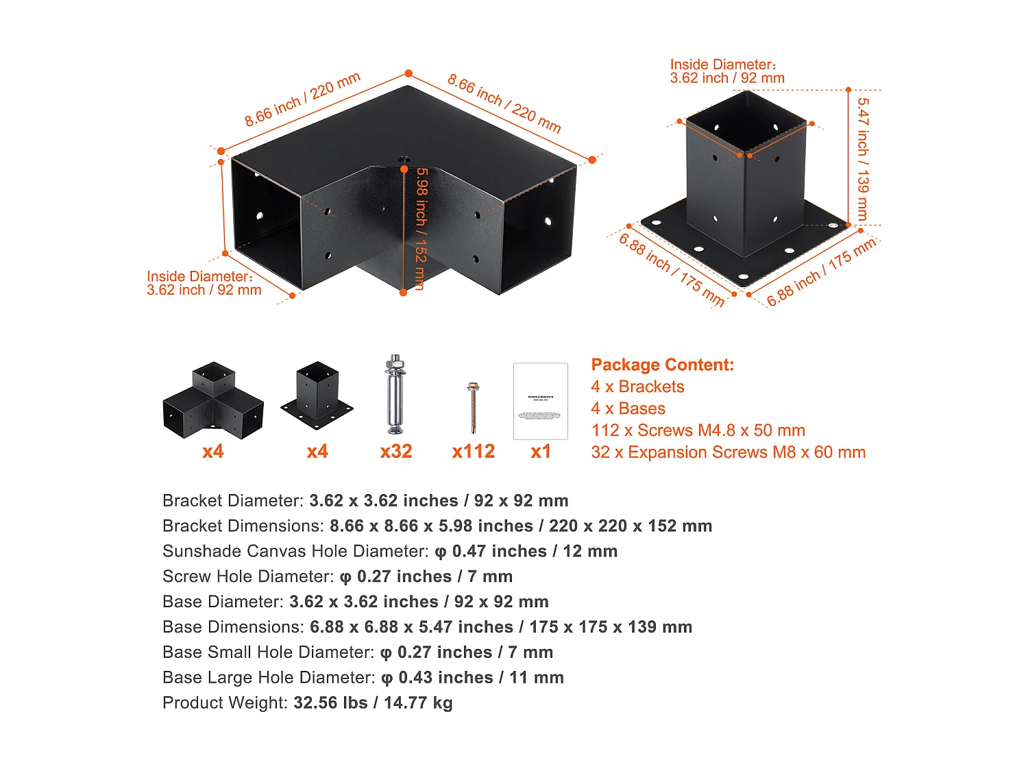 Pergola Beugelset SucceBuy 10,2x10,2cm, Binnenmaat 9,1x9,1cm, 8 Stuks 3-weg Houtbewerking DIY