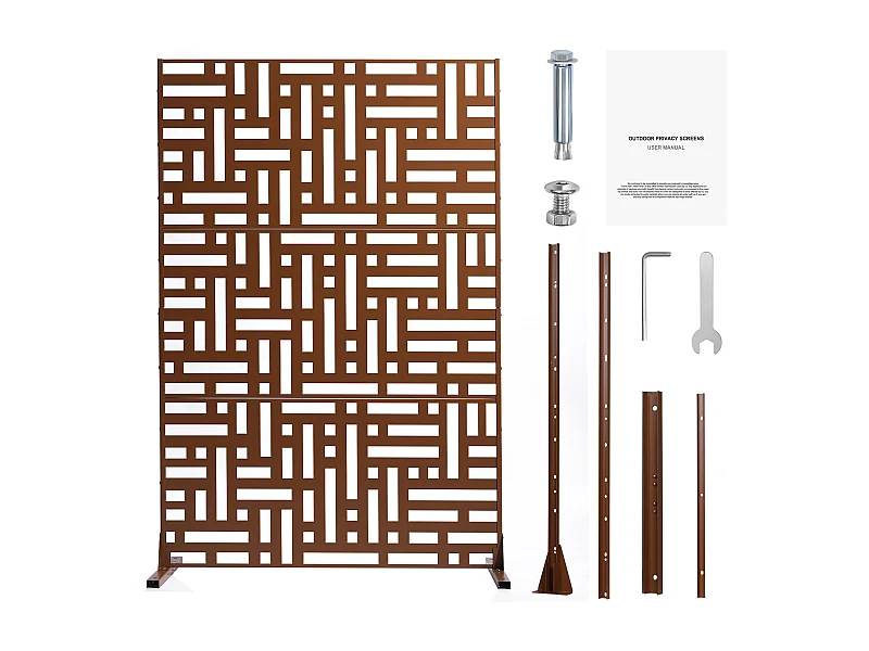 Brise-vue Paravent, SucceBuy Écran de Confidentialité en Métal 91 x 183 CM Panneaux Extérieurs, Brun