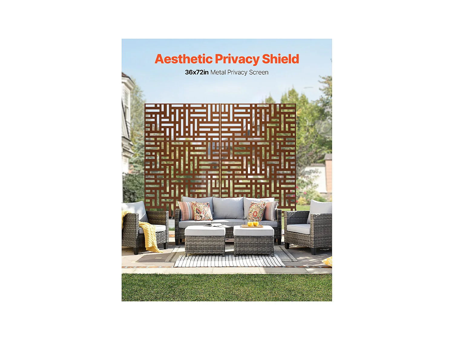 Brise-vue Paravent, SucceBuy Écran de Confidentialité en Métal 91 x 183 CM Panneaux Extérieurs, Brun