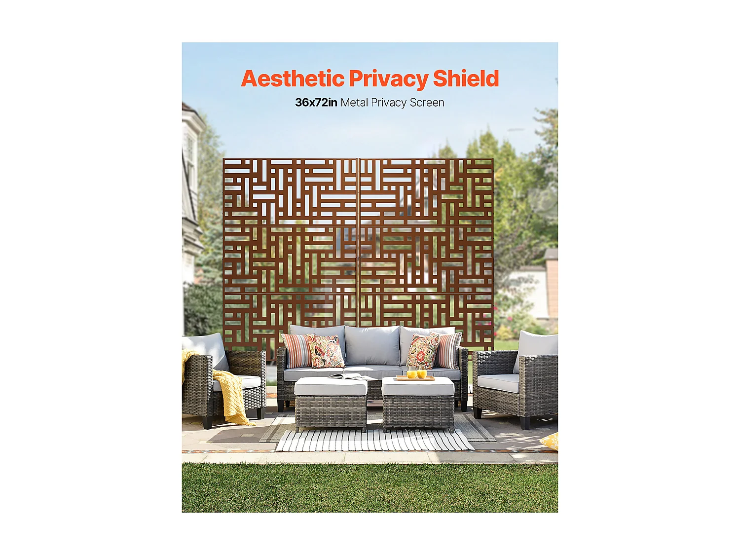 Sichtschutz,SucceBuy 91 x 183 CM, Sichtschutzpaneele aus Metall für den Außenbereich, Braun