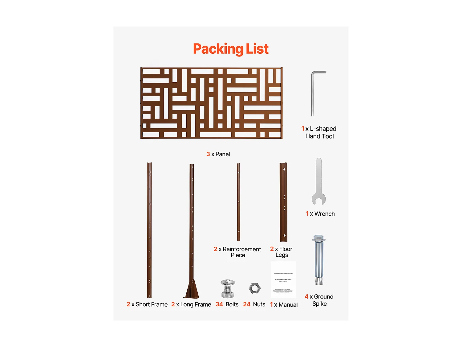 Sichtschutz,SucceBuy 91 x 183 CM, Sichtschutzpaneele aus Metall für den Außenbereich, Braun