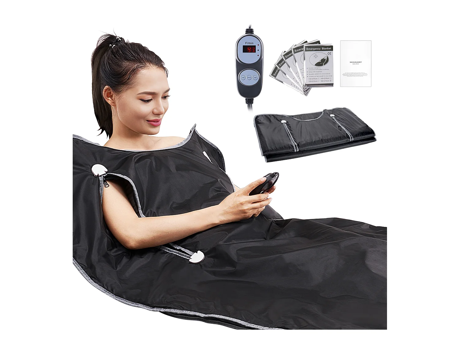 Couverture, SucceBuy Couverture de Sauna 190x90 CM Chauffage Infrarouge Lointain Avec Trous pour Les Bras, Tissu Oxford